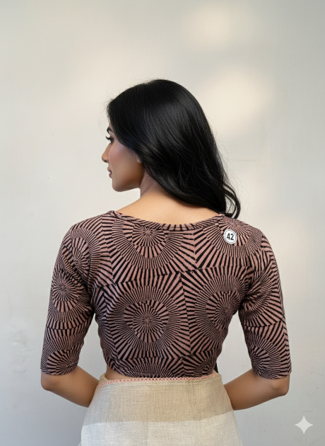 Walnut Brown Round Neck Cotton Stretchable Kalamkari Blouse