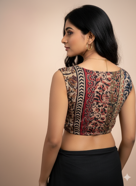 Light Brown Round Neck Cotton Stretchable Kalamkari Blouse