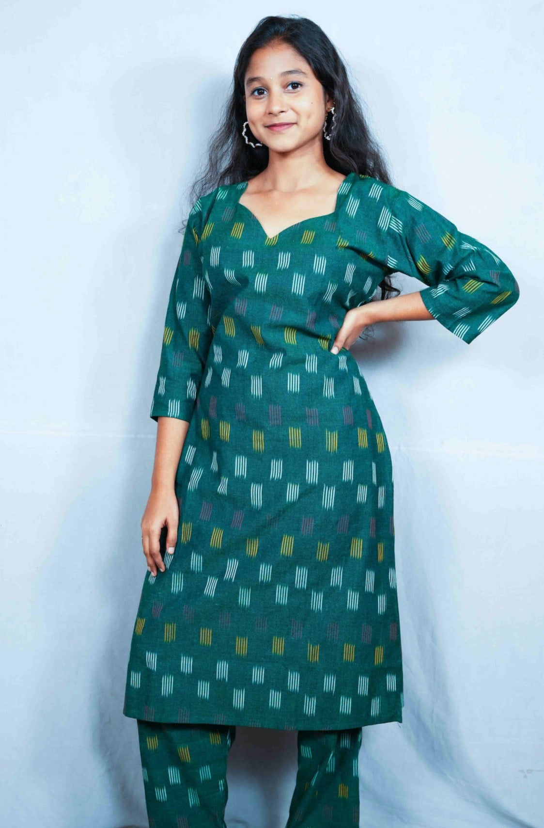 Dark Green Ikkat Coord Set