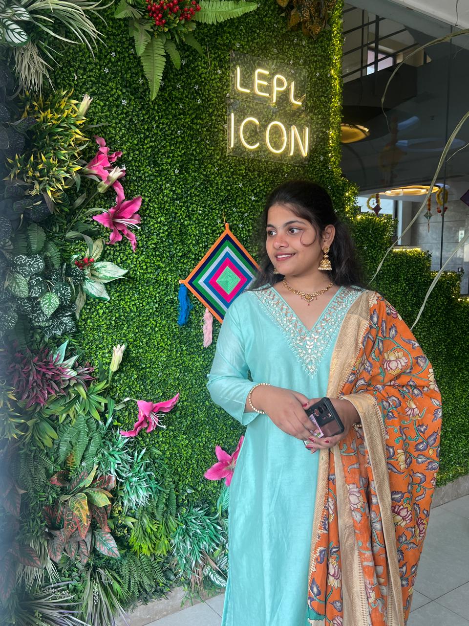 Sky Blue Kurti With Kalamkari Dupatta