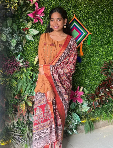 Brown Kurti With Kalamkari Dupatta