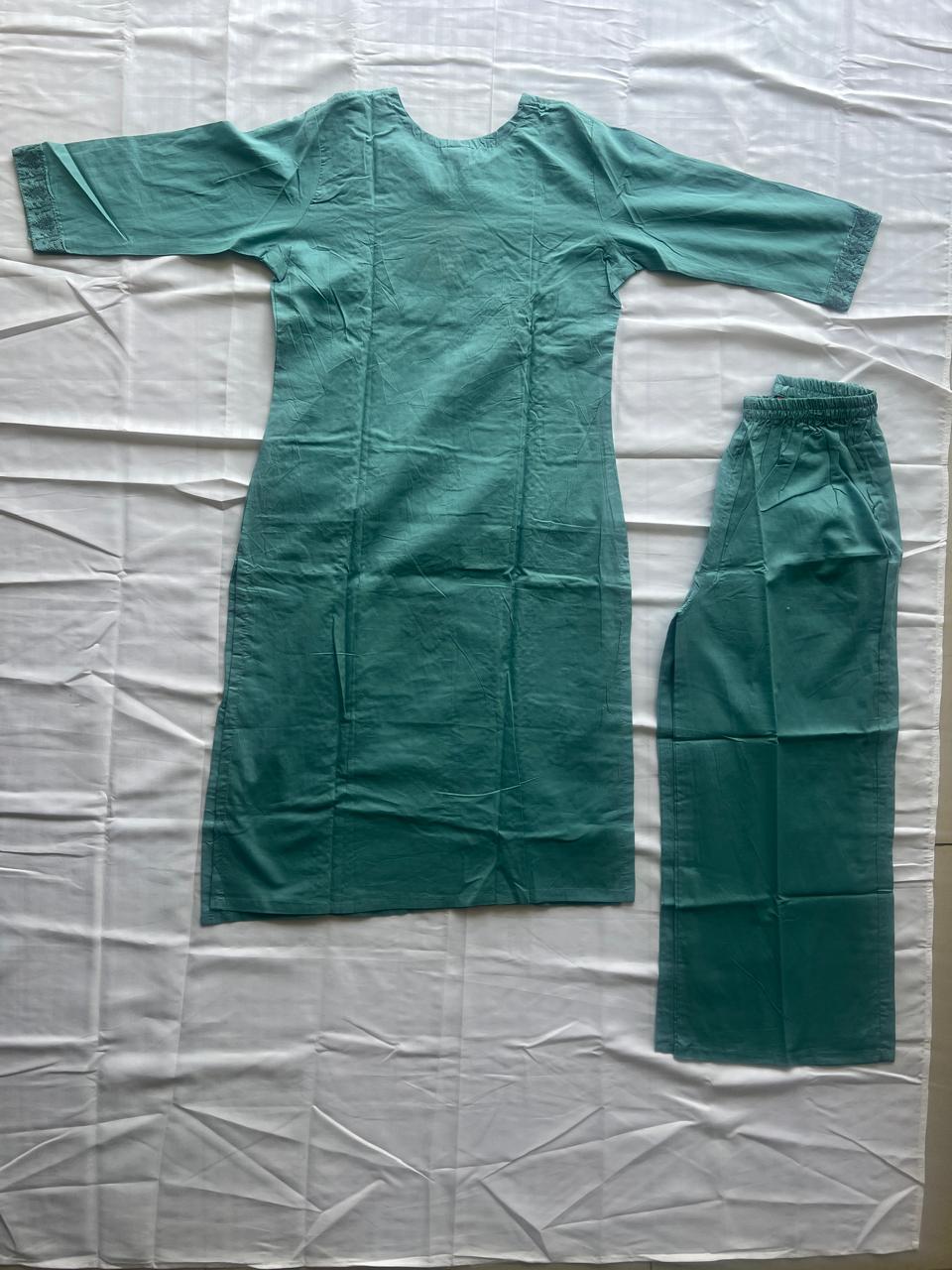 SEA GREEN CHIKANKARI 2PC KURTI SET