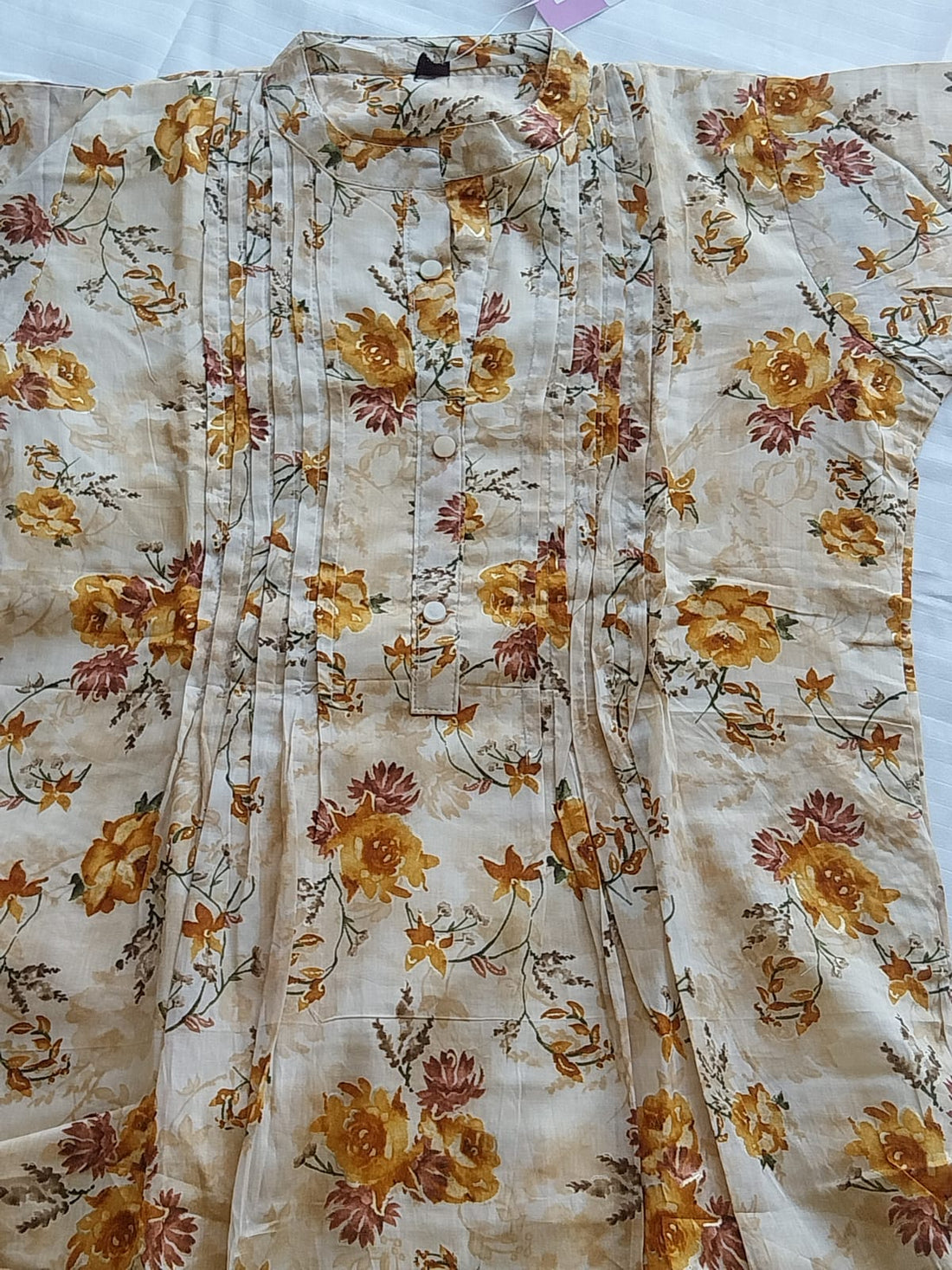 CREAM MUL PRINTED COTTON 2PC KURTI SET