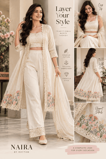 HALF WHITE CHANDERI SHARARA 4PC SET