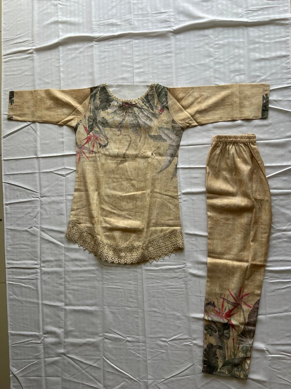 WHEAT PRINTED EMBROIDERY COORD SET