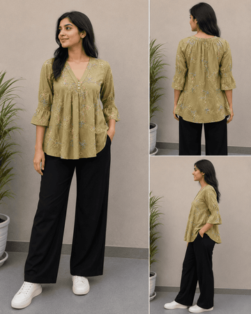 LEMON YELLOW CHANDERI EMBROIDERY SHORT KURTI