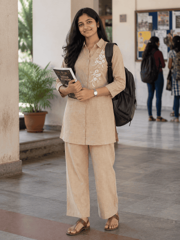 WHEAT EMBROIDERY LINEN COORDSET