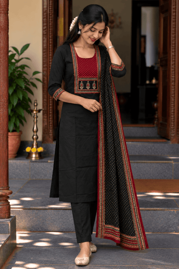 MAROON COTTON 3PC KURTI SET