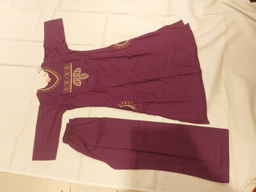 PURPLE COTTON EMBROIDERY COORD SET