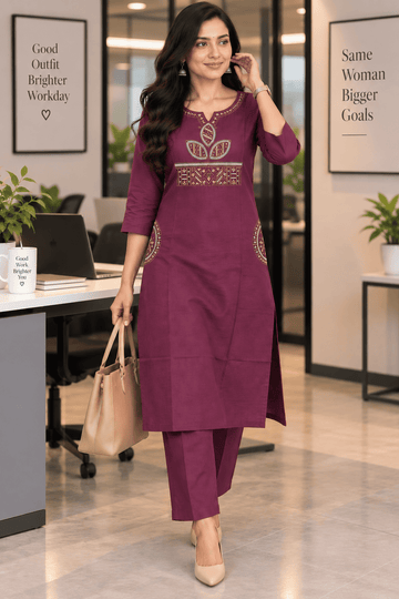 PURPLE COTTON EMBROIDERY COORD SET