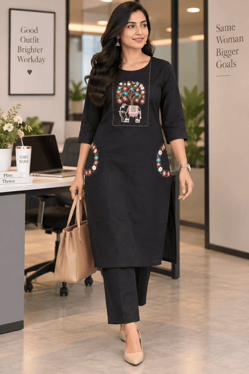 BLACK EMBROIDERY COORD SET