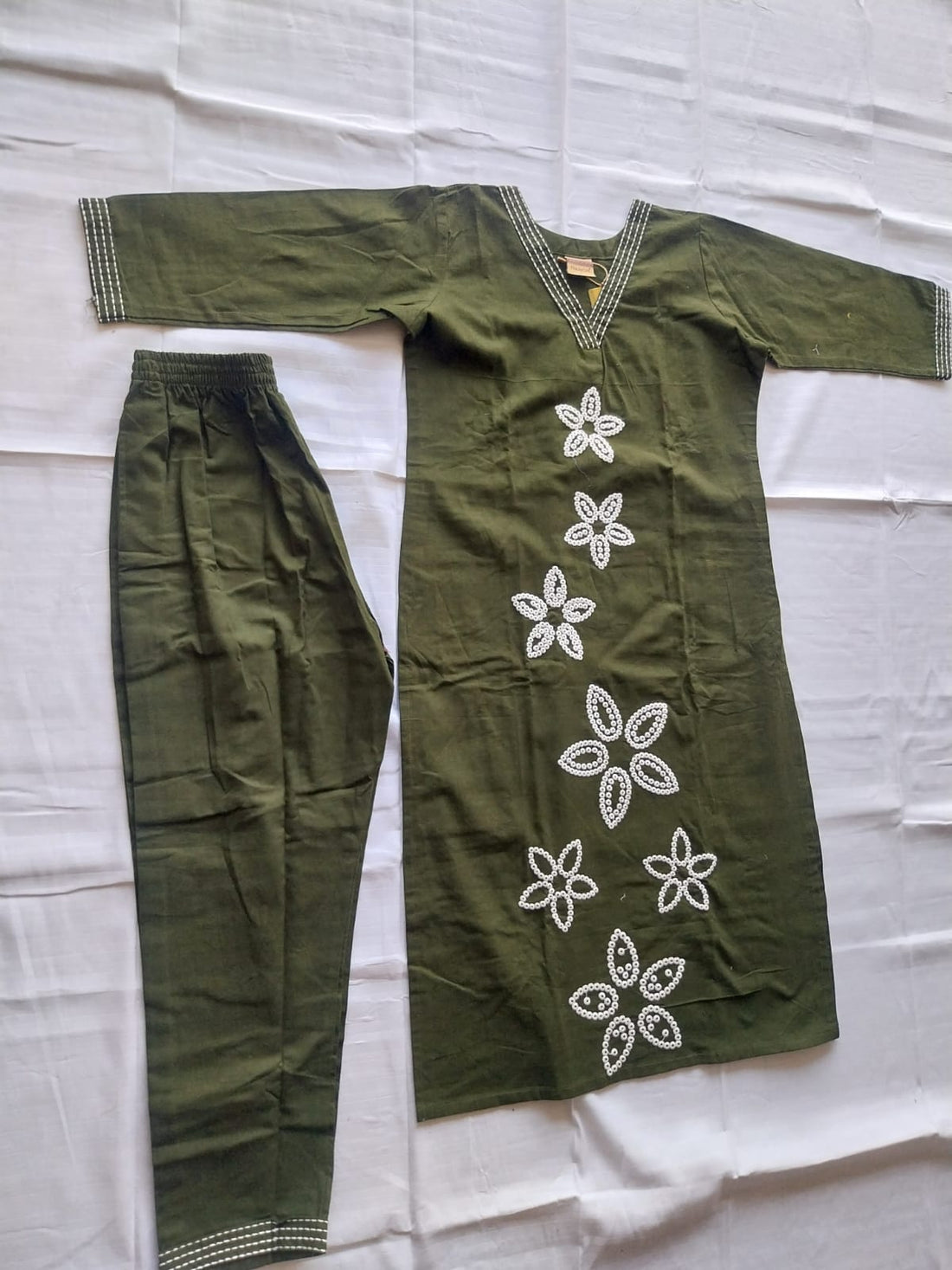 BOTTLE GREEN COTTON COORD SET