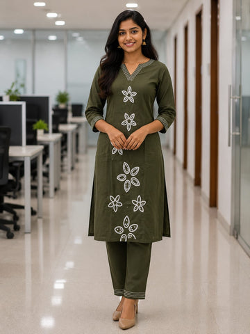 BOTTLE GREEN COTTON COORD SET