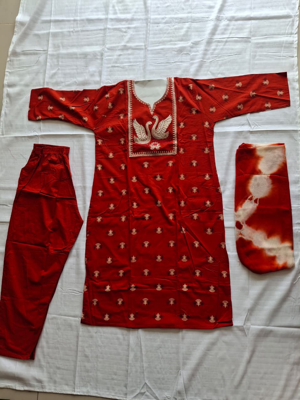 COTTON EMBROIDERY 3PC KURTI SET