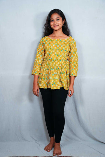 Mustard Yellow Jaipur Cotton Short Kurti