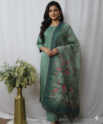 Pastel Green Semi Crape 3Pc Set