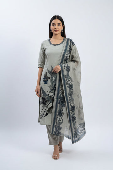 GREY FLORAL PRINTED KURTA SET