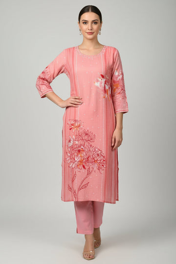 BLUSH PINK PRINTED 2PC KURTI SET