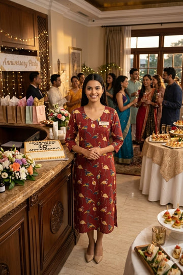 Maroon Flemingos Print Kalamkari Straight Kurti