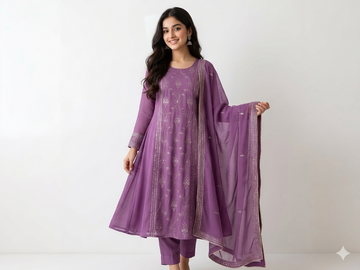 PURPLE MUL CHANDERI 3PC- SET