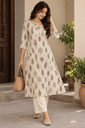 HALF WHITE PRINTED 2PC KURTI SET