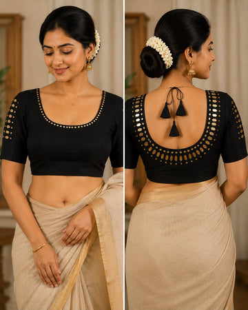 RAW SILK MIRROR WORK BLOUSE