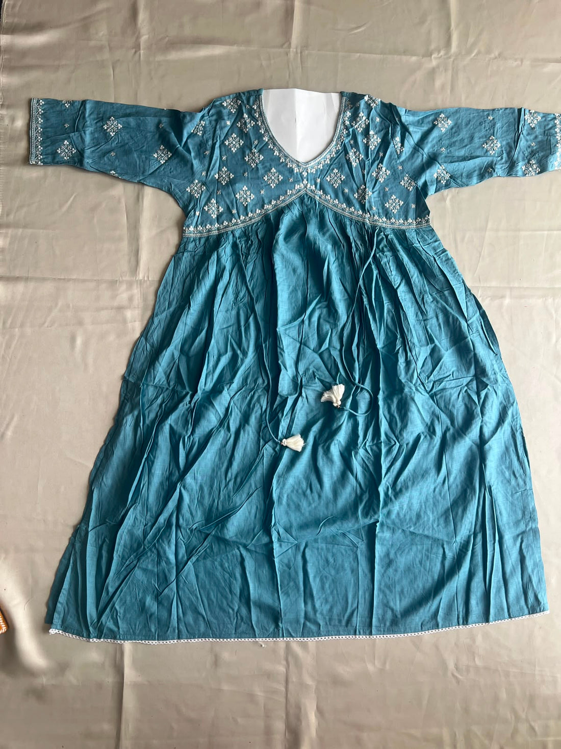LIGHT TEAL COTTON EMBROIDERY COORD SET