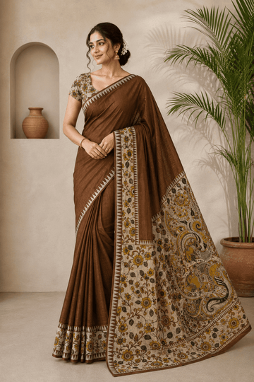 NELLORE SILK GAP BOARDER KALAMKARI SAREE