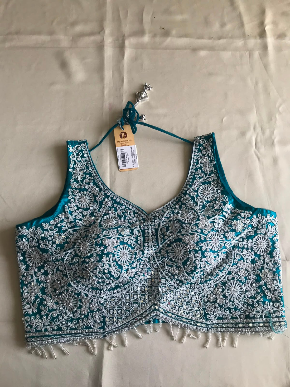 PEACOCK BLUE EMBROIDERY CROP TOP