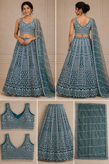 PEACOCK BLUE EMBROIDERY CROP TOP