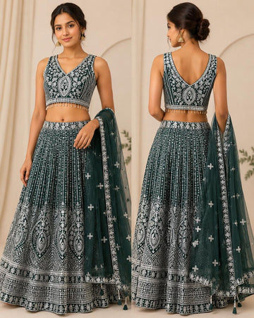 DARK GREEN EMBROIDERY CROP TOP