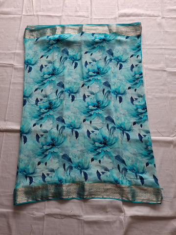 LIGHT BLUE GEORGETTE FLORAL SAREE