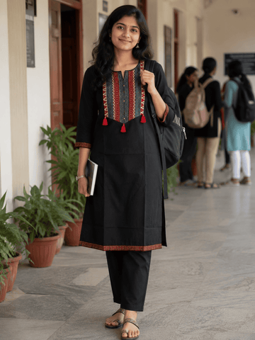 BLACK PURE COTTON 3PC KURTI SET