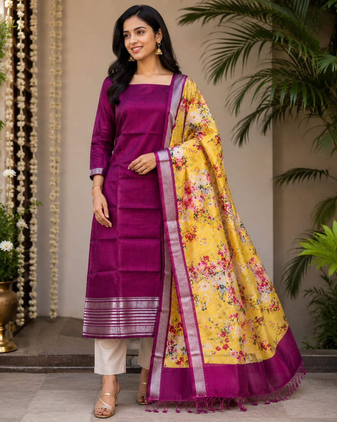 MANGALAGIRI PURE PATTU MATERIAL WITH DIGITAL PRINT DUPATTA