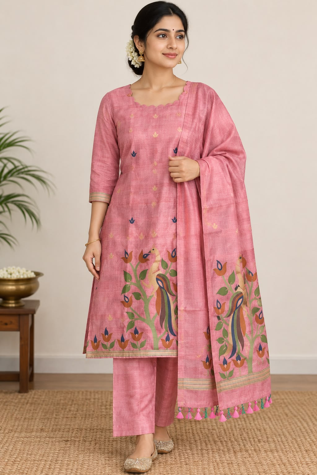 JAMDANI COTTON CUSTOMISED 3PC KURTII SET