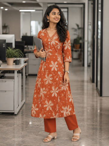 LIGHT ORANGE COTTON 2PC KURTI SET