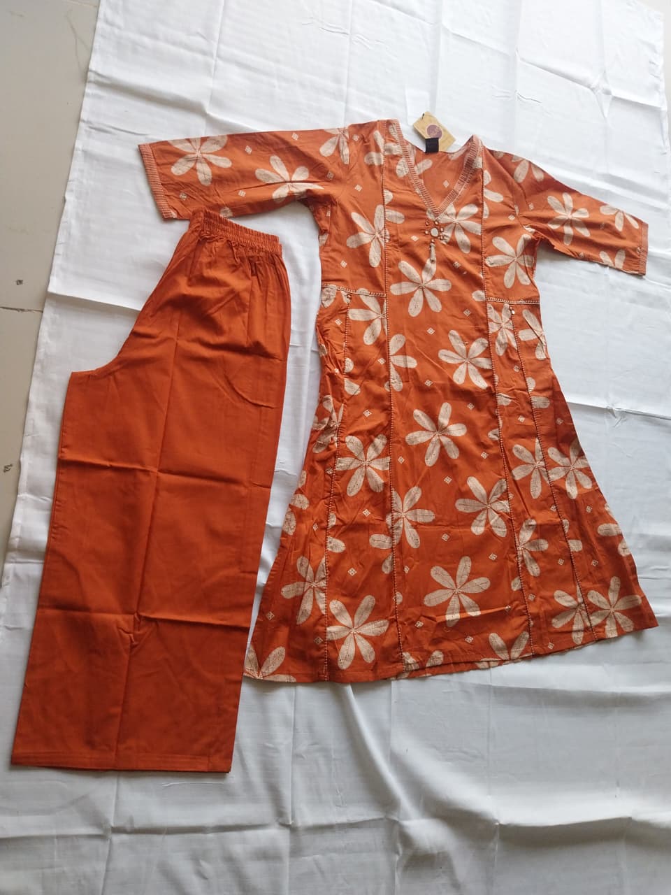 LIGHT ORANGE COTTON 2PC KURTI SET