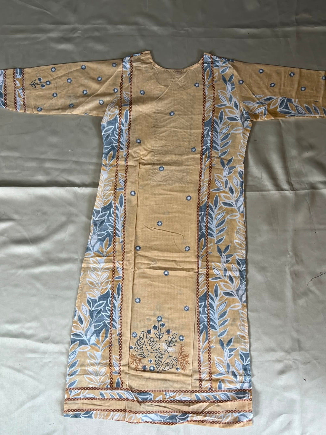 BEIZE COTTON EMBROIDERY 3PC KURTI SET