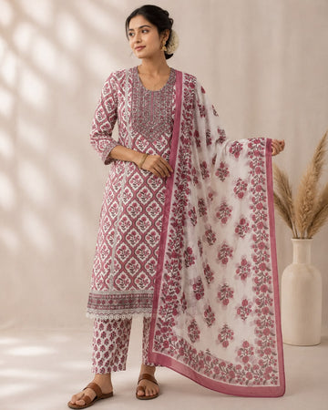 PINK FLORAL 3PC KURTI SET
