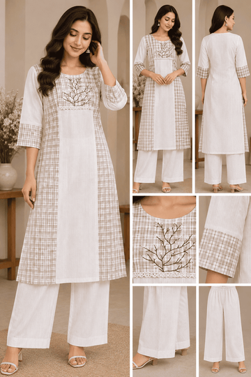 CREAM LINEN EMBROIDERY 2PC KURTI SET