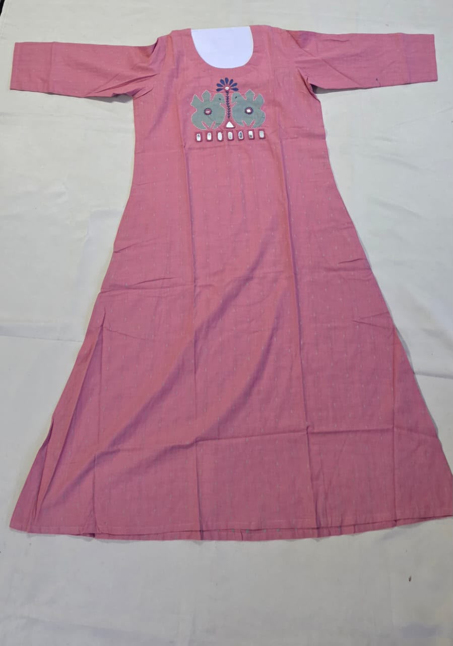 PINK COTTON EMBROIDERY 2PC KURTI SET