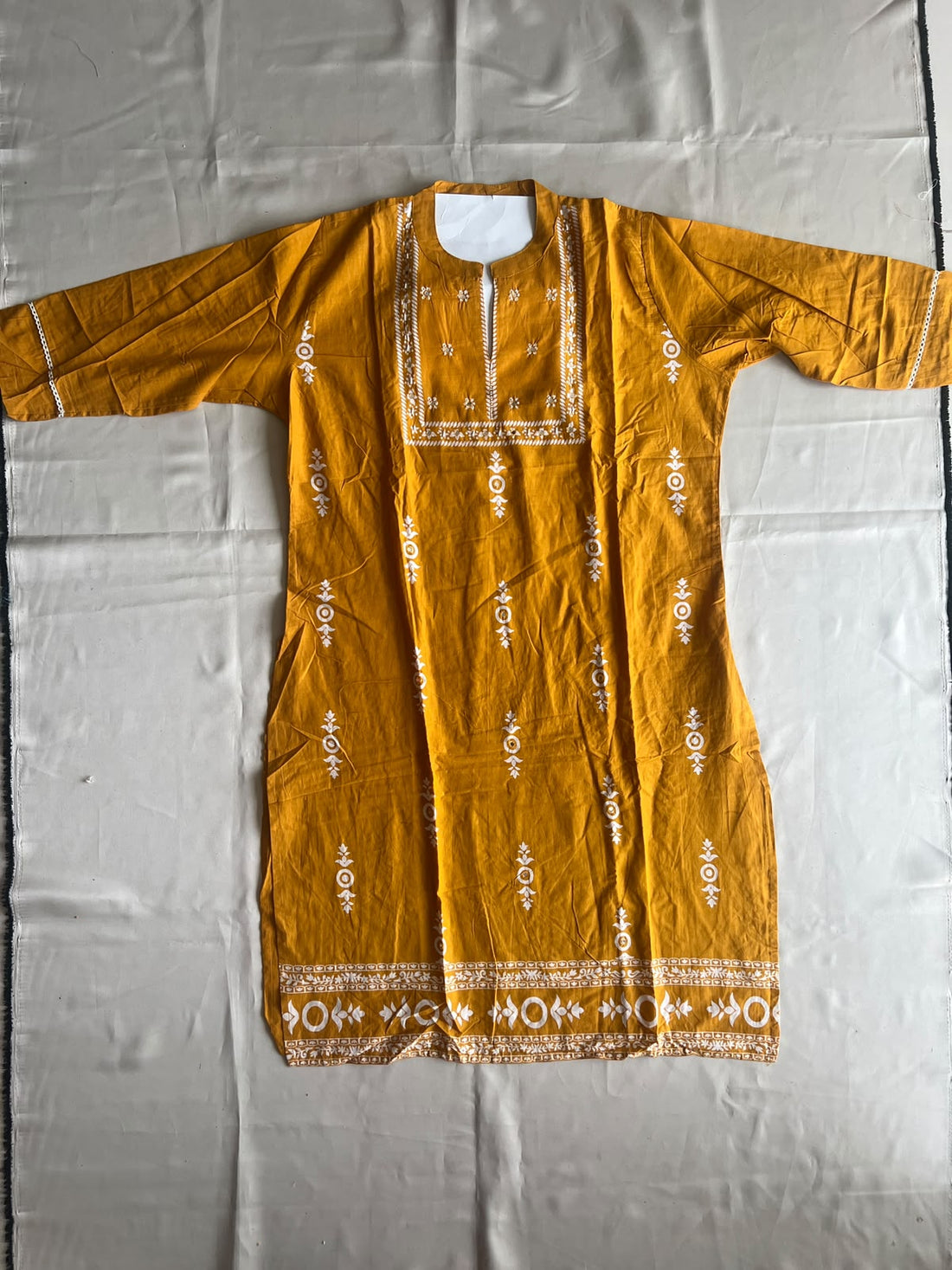 YELLOW EMBROIDERY COTTON 3PC KURTI SET