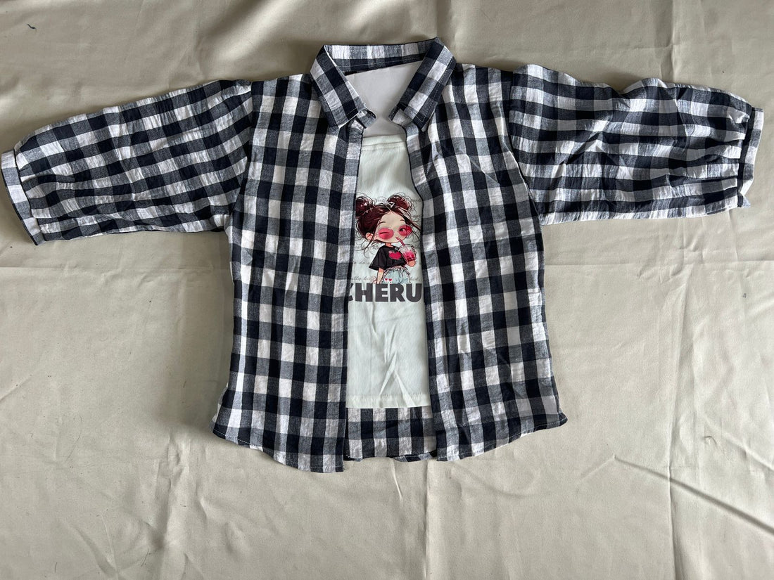 BLACK CHECK WITH INNER TEE SHIRT