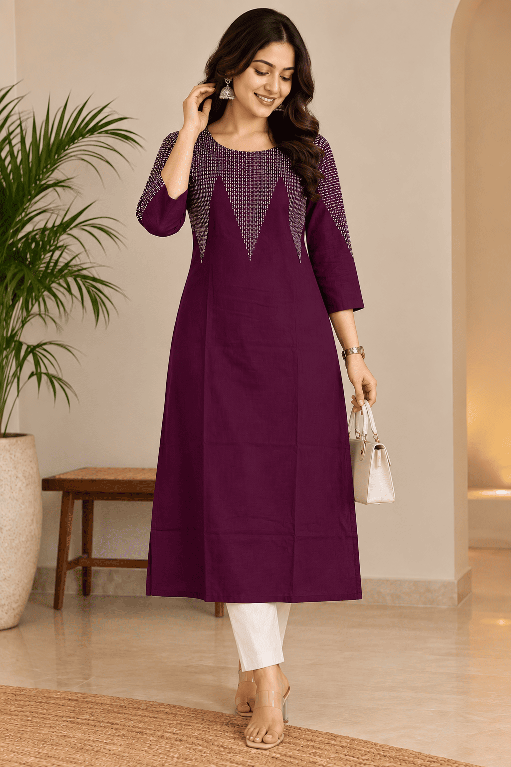 WINE EMBROIDERY KURTI