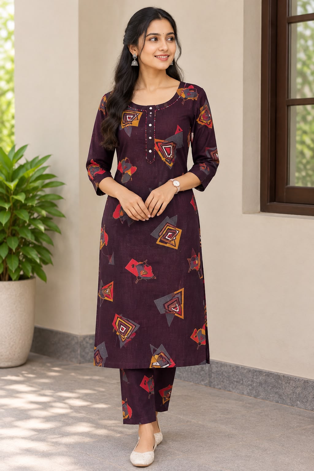 DARK BROWN GEOMETRIC KURTI