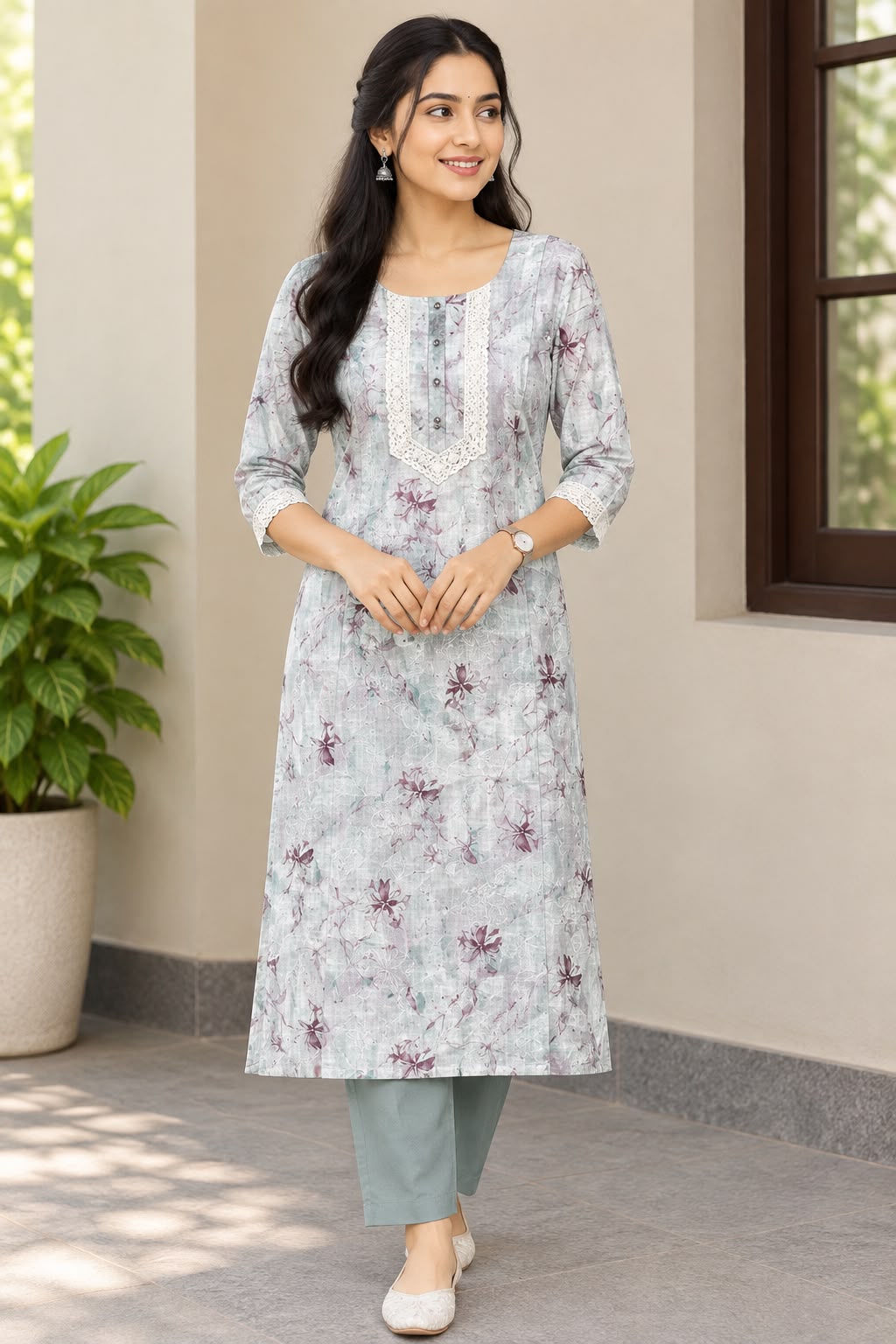 GREEN EMBROIDERY COTTON KURTI