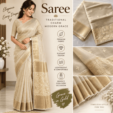 CREAM SEMI-TUSSAR EMBROIDERY SAREE