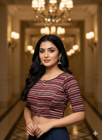 Vintage Maroon Round Neck Cotton Stretchable Kalamkari Blouse