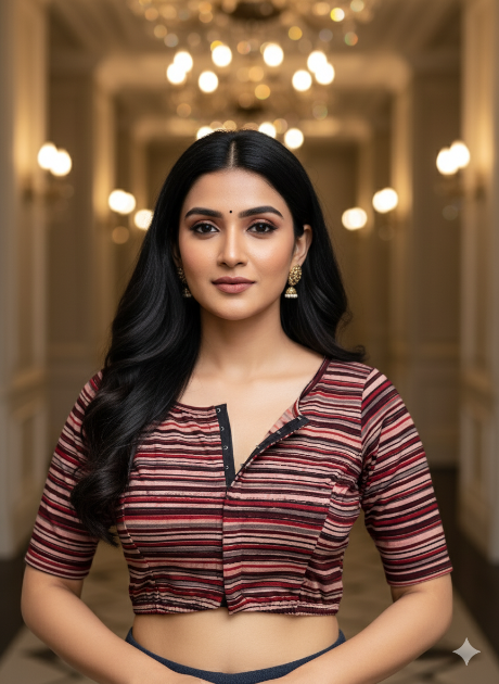 Vintage Maroon Round Neck Cotton Stretchable Kalamkari Blouse