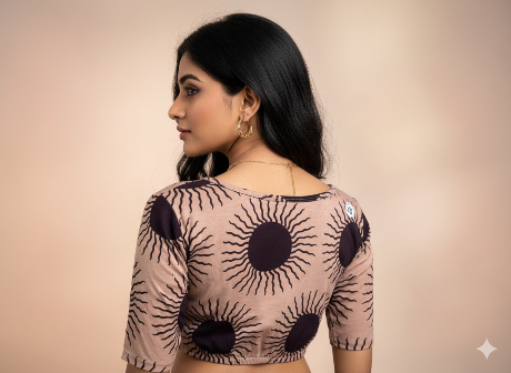 Champagne Beige Round Neck Cotton Stretchable Kalamkari Blouse